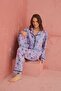 Multicolor Patterned Viscose Front Button Pajamas Set