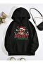 Unisex Black Christmas Deer Merry Christmas 3 Thread Oversized Hoodie Sweatshirt - 3