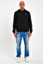 Black Printed Hooded Sweatshirt with Kangaroo Pocket