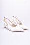 Nita White Patent Leather Side Buckle (8 cm) Pointed Toe Heeled Shoes