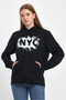 Women's Hooded Comfortable In-mold Fleece 3 thread NYC Printed SweatShirt spr24swK09 - 4