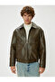 Cotton Blended Faux Leather Slim Fit Shirt Collar Jacket - 3