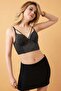 Women's Bralet Bustier with Support and Adjustable Straps, Low-Cut Micro Strapless, Silvery Black - 3