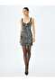 Strap Sequin Sequined Window Detailed Mini Evening Dress