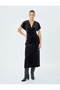 V Neck Slim Fit Bat Sleeve Midi Long Velvet Dress - 2
