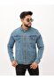Light Blue Judge Collar Men's Casual Jeans Jacket with Double Pocket Zipper