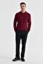 Claret Red Slim Fit Cotton Patterned Zippered Polo Neck Knitwear Sweater - 2