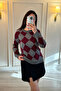 Diamond Patterned Sweater Gray/Claret Red - 3