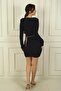 Women's Long Sleeve Silvery Short Dress with Gathered Front and Side Lining Waist Belt - 4