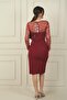 Women's Top Tulle Leaf Flock Printed Short Crepe Dress with Belt - 4