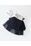Silver Sequined Short Sleeve Navy Blue Tulle Skirt Baby Girl Dress - 3