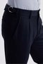 Navy Blue Comfort Fit Double Pleated Waist Buckle Cotton Canvas Trousers - 3