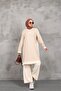 2-Piece Bottom-Up Suit Women's Modest Side Line Patterned Silvery Knitting Tunic Pants - 3