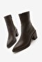 Women's Stitched Detailed Side Zipper Heeled Boots Fortap Brown - 5