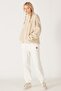 Oversize Loose Cut Stand Collar Zippered Faux Wool Women's Ecru Sherpa Jacket - 5