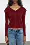Bordo Crop Devrik Yaka Triko Hırka TWOAW24HI00284 - 5