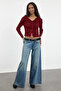 Bordo Crop Devrik Yaka Triko Hırka TWOAW24HI00284 - 2
