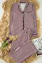 Bordo %100 Pamuklu Çizgili Biye Detaylı Örme Pijama Takımı THMAW21PT0614
