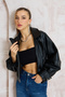 Women's Black Balloon Sleeve Oversize Leather Jacket - 5