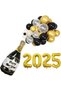 2025 New Year's Party Supplies 2025 Balloons,Black&Gold&White Happy New Year Christmas Ornament with Bottles