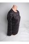 Women's Brown Patterned Crew Neck Long Sleeve Seasonal Lizy Mother Combed Cotton T-shirt with Slits on the Sides - 3