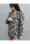 Women's Oversize Wide Fit Gray Leopard Print Two Buttons Premium Stamp Jacket - 3