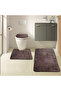 Unicolor Plain Brown 3-Piece Bath Mat Rug Set Non-Slip Toilet Seat Set - 7