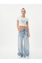 Butterfly Crop T-Shirt Slim Fit Ribbed Short Sleeve Crew Neck Cotton - 2
