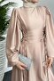 Orya Satin Evening Dress with Sides Squeeze Cream - 4