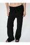 Wide Leg Trousers Tie Waist Elastic Comfortable Fit Cotton Textured - 5