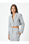 Crop Blazer Jacket with Single Button Pocket Detail - 3