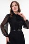 Women's Design Pleated Long Sleeve Lace Black Dress with Belt Gift 57834 - 2