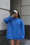 Cobalt Blue Unisex Soft Fabric Oversize Fit Fleece Hooded Sweatshirt Hoodie - 2