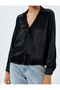 Satin Shirt Classic V-Neck Buttoned Long Sleeve - 5