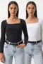 Women's Square Collar Long Sleeve Blouse