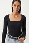 Women's Square Collar Long Sleeve Blouse - 4
