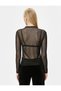 Transparent T-Shirt Stand Collar Long Sleeve Shiny Stones - Handmade Collection - 4