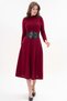 Women's Burgundy Stretchy Knit Fabric High Neck Long Sleeve Belted Midi Dress 134 - 8