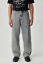 Mıkal Men's Baggy Wide Leg Thick Textured 100% Cotton High Quality Gray Jeans - 2