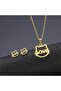 Gold Hello Kitty Face Love Necklace and Earring Set - 2