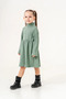 Girl's Patterned Tricot Fabric Green Dress