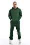 Men's 3 Thread Cotton Fleece Oversize Hooded Green Sweatshirt with Kangaroo Pocket - 3