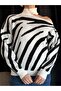 Cream Women's Off-Shoulder Zebra Patterned Knitwear Blouse - 3