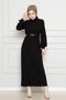 Turtleneck Belt Dress-Black - 3
