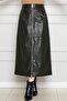 Leather Skirt with Zipper Detail on the Front - Khaki