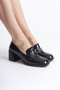 Women's Buckle Detail Thick Heeled Loafer Loarne Black - 2