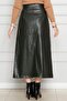 Leather Skirt with Zipper Detail on the Front - Khaki - 5