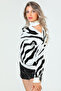 Cream Women's Off-Shoulder Zebra Patterned Knitwear Blouse - 8