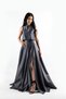 Women's Elegant Slit Detail Gray Satin A-Line Pleated Skirt