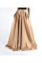 Tan Satin Skirt with High Waist Dense Flared Pockets